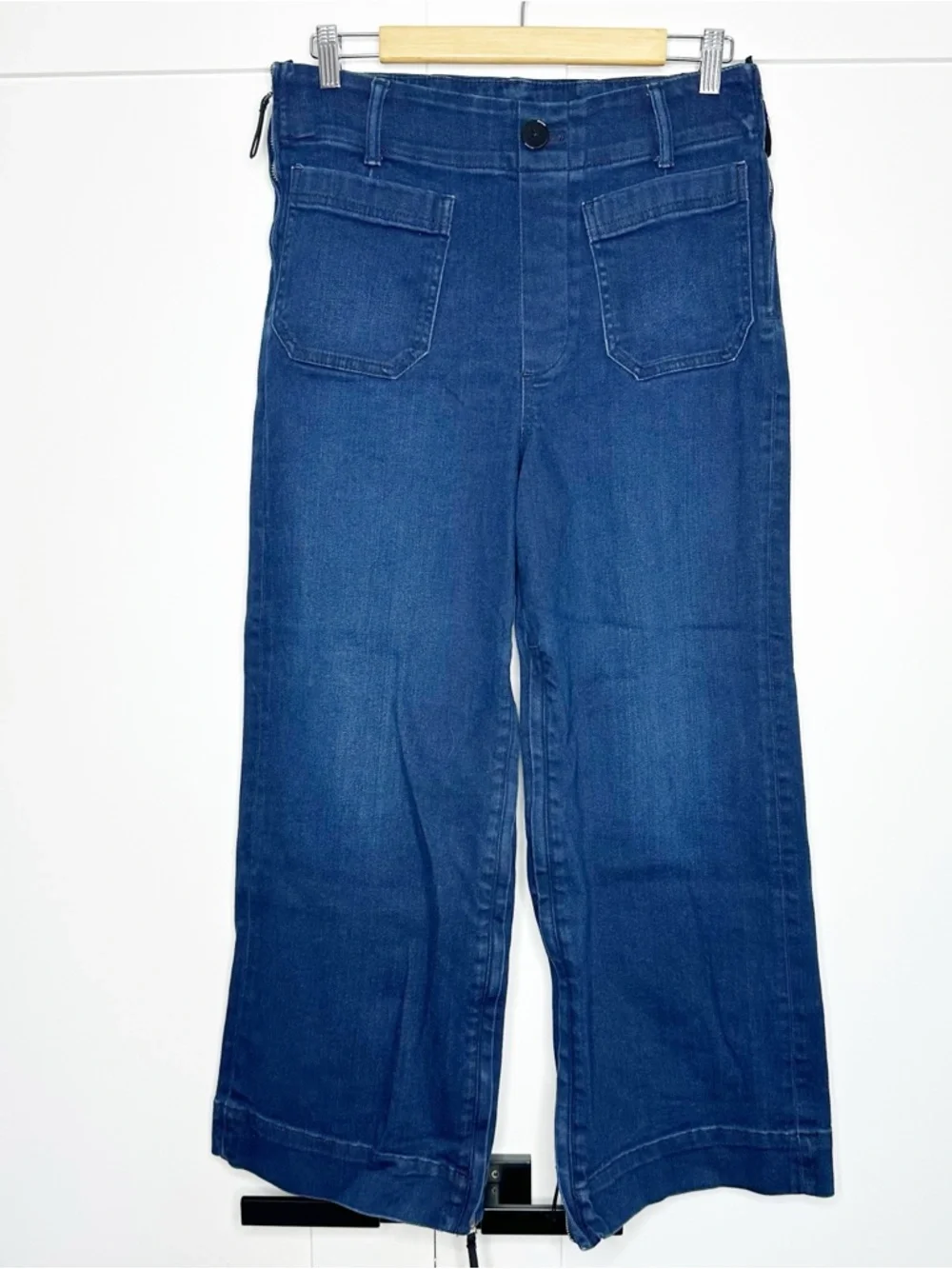 Maeve The Colette Crop High-Rise Wide-Leg Stretch Jeans 28 6 Dark zipper sides - Picture 3 of 13